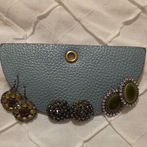 Anthropologie Green and Silver Earring Trio